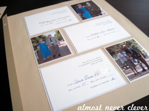 Wedding Invitation Scrapbook Page I included their three response cards and 